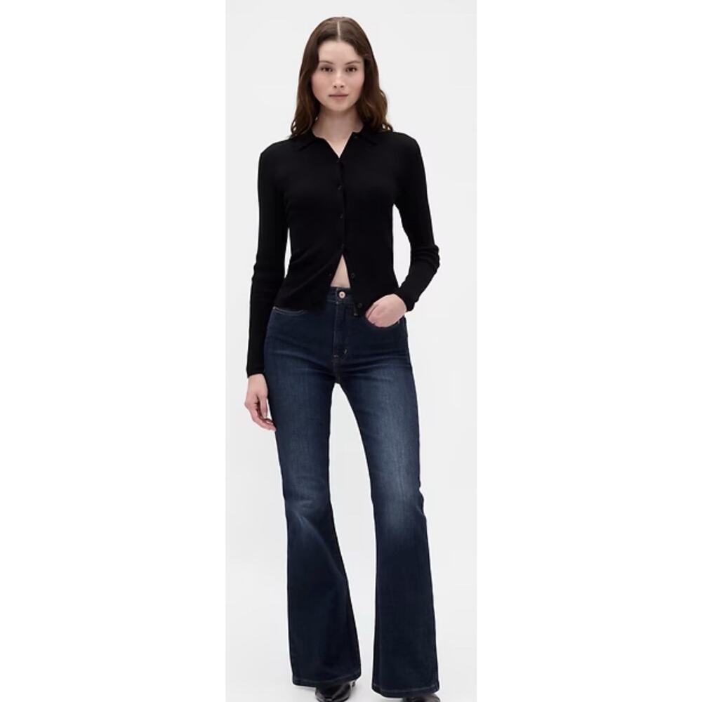 NWT GAP 70's Flare High Rise Stretch Women's Front Pockets Dark Wash Size 14/32